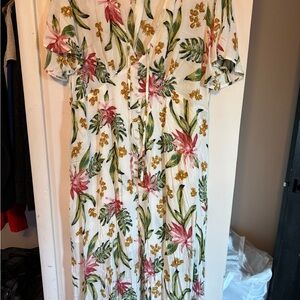 DAVI & DANI Floral Maxi Dress - White, Pink, Green